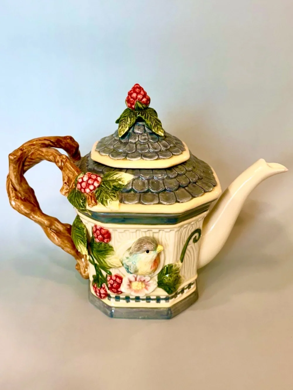Vintage Fitz and Floyd English Garden Birdhouse Teapot Ceramic Collectible